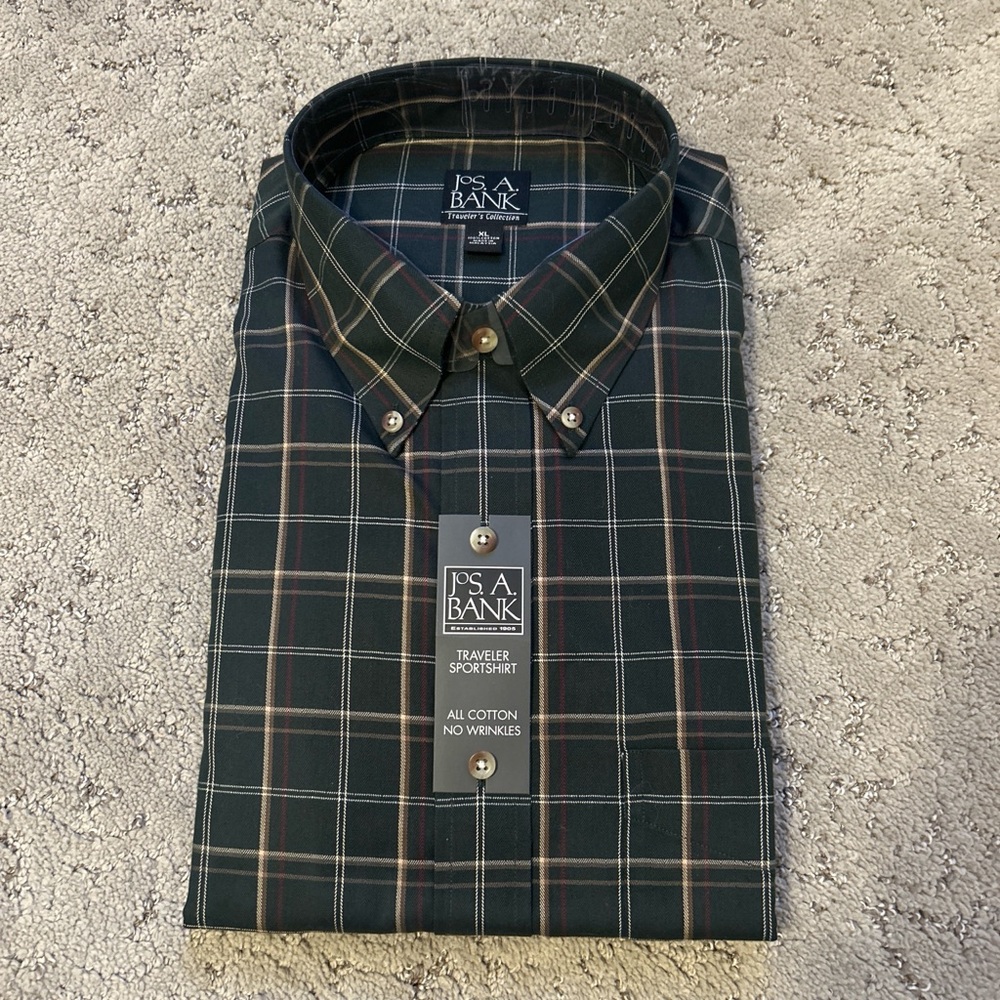 Jos. A. Bank Men's Dark Green Plaid Button Down Shirt